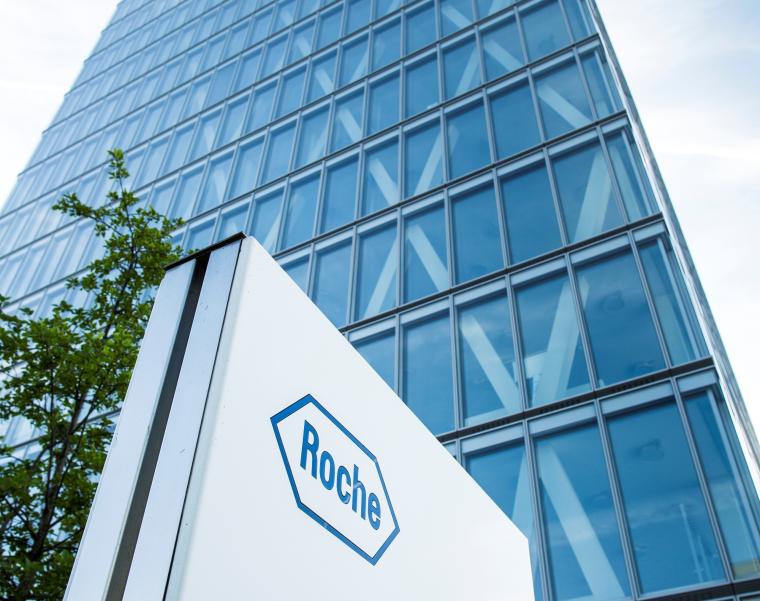 Roche logo in front of a building