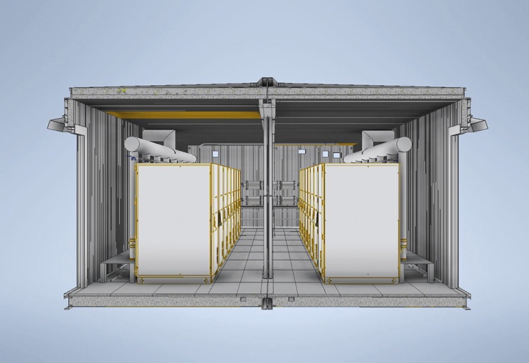 Front view of the container planned in the EU project E2P2 with power supply by...